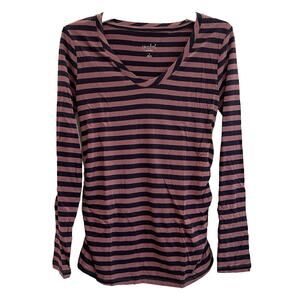 Maternity Shirt Small Long Sleeve Striped Mauve & Navy Blue ~ Isabel 🌸NEW🌸Soft